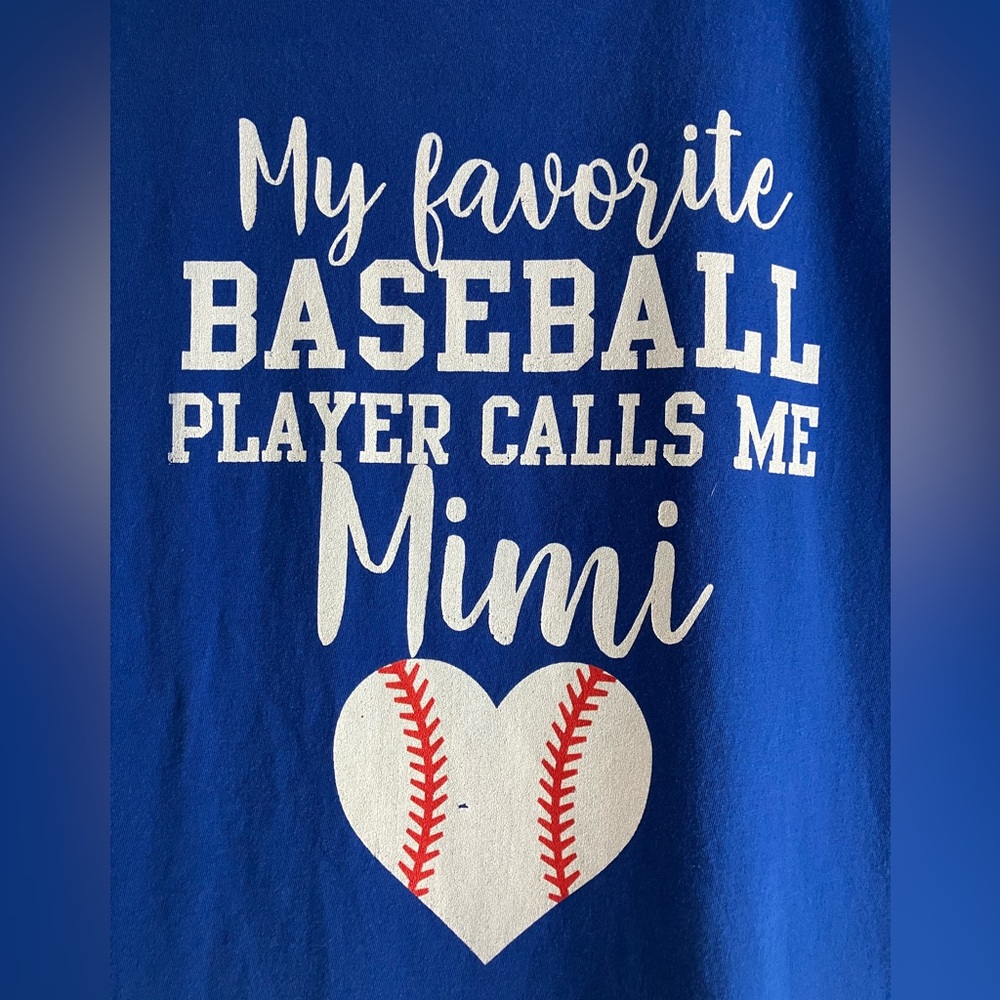 My Favorite Baseball Player Calls Me Mimi Women’s Medium Blue Novelty T-Shirt